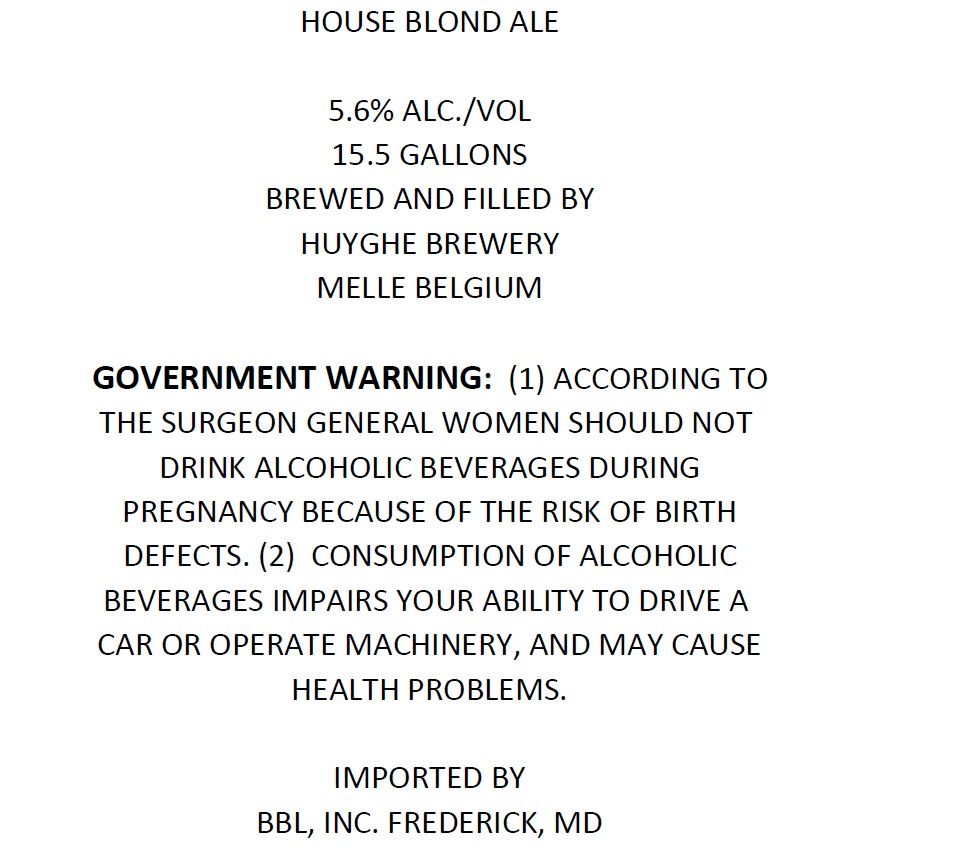 House Blond Ale label