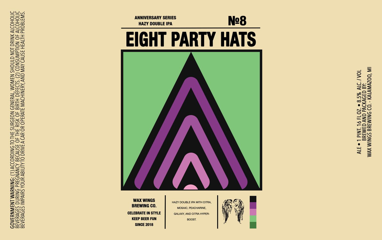 Eight Party Hats label