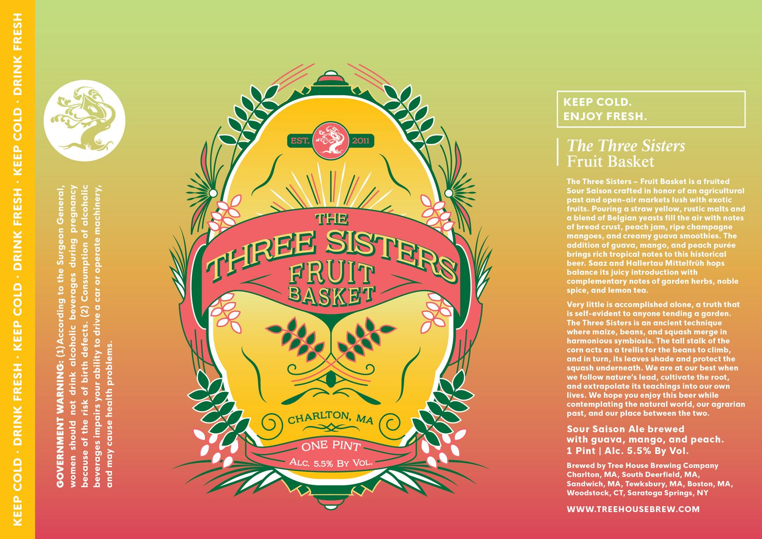 The Three Sisters Fruit Basket label