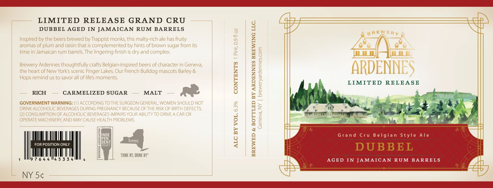 Dubbel Grand Cru Belgian Style Ale Aged in Rum Barrels label