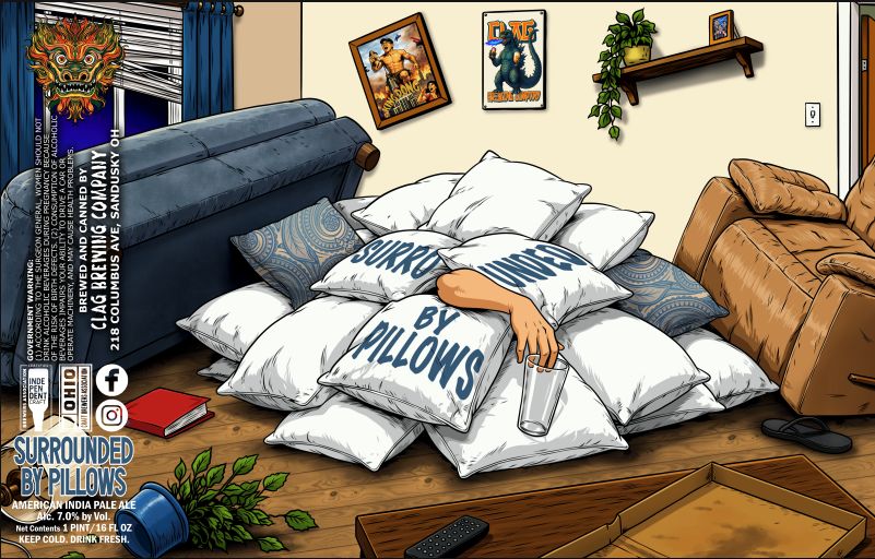 Surrounded By Pillows label