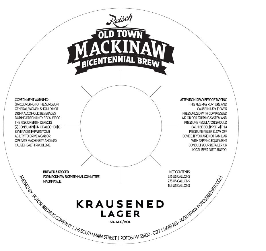 Old Town Mackinaw Bicentennial Brew label