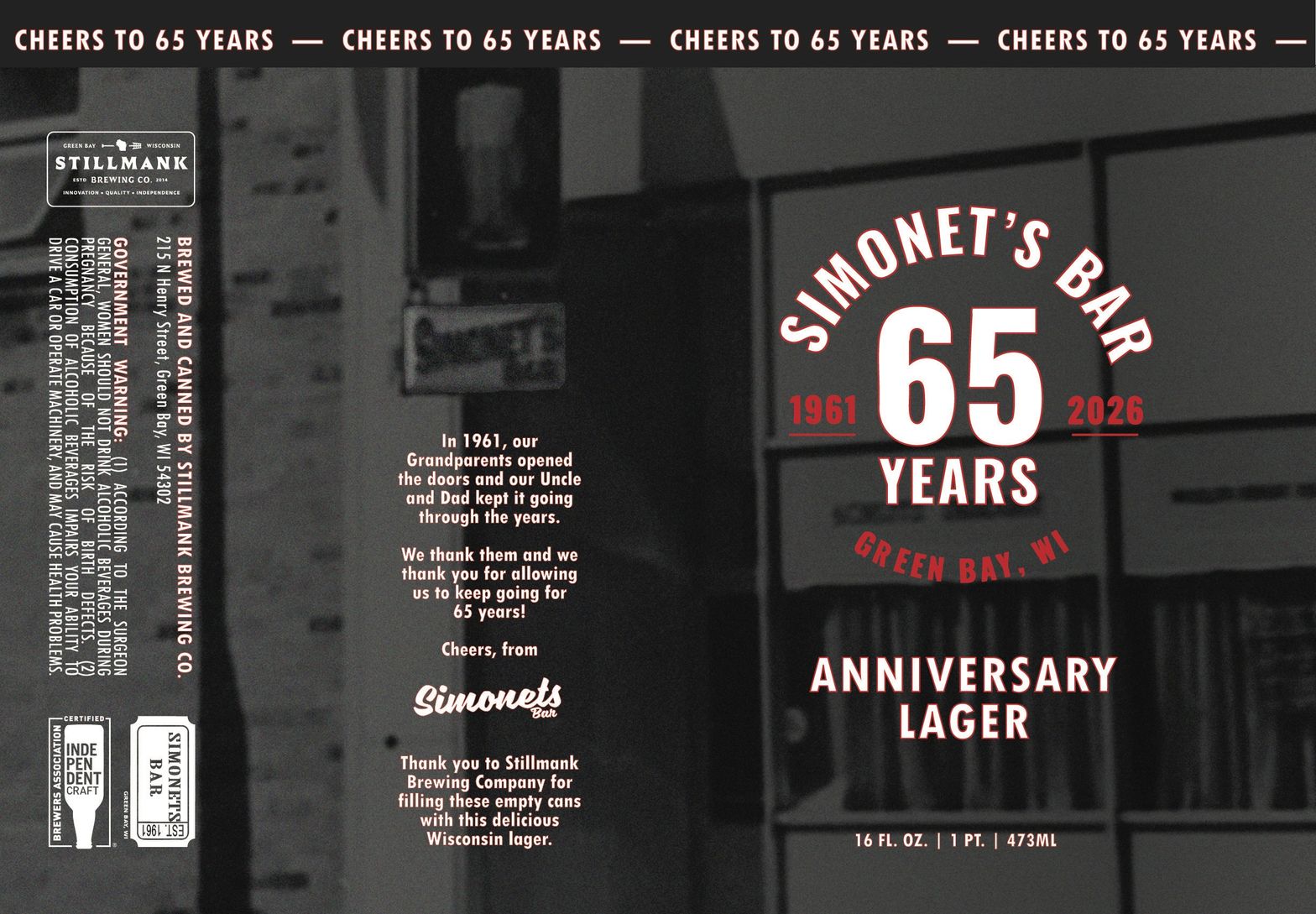 Simonet's Bar 65 Years Anniversary Lager label