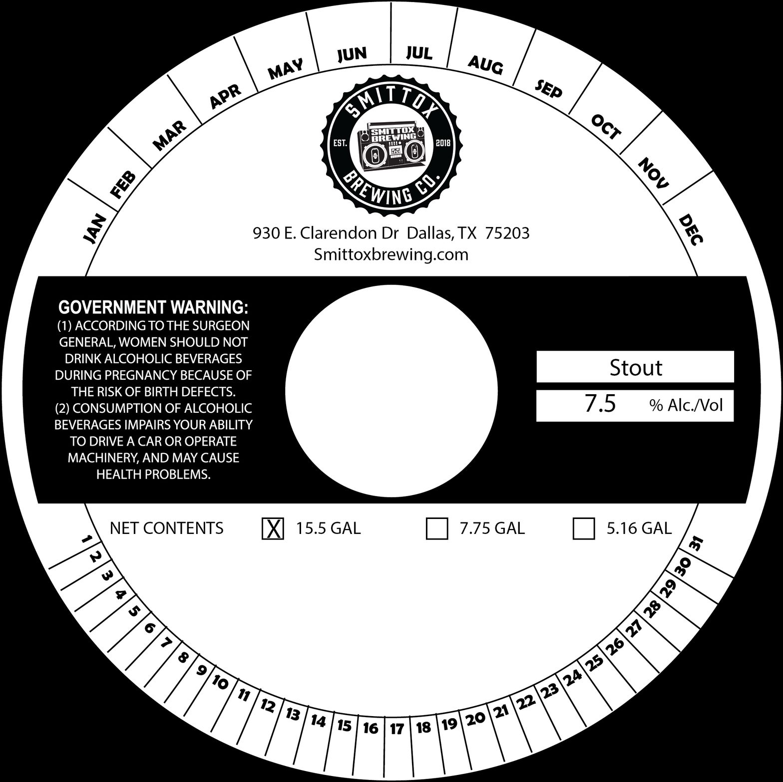 Smittox Brewing Co. Stout label