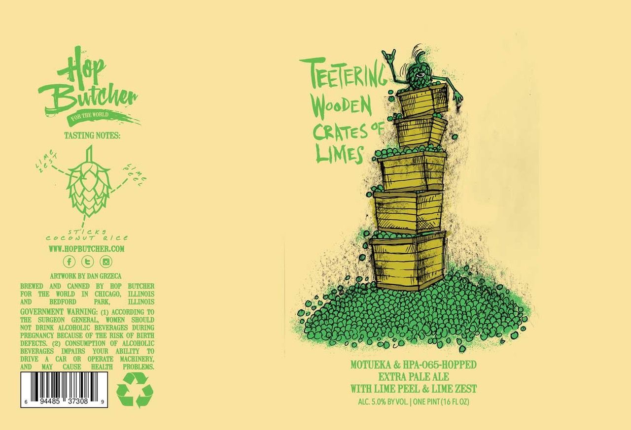 Teetering Wooden Crates of Limes label