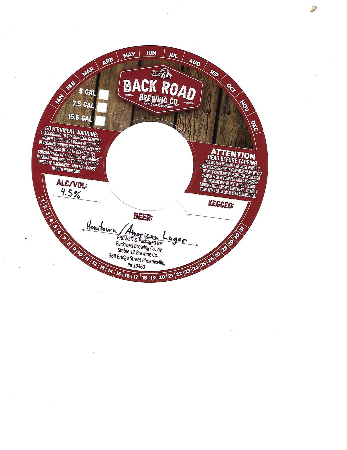 Hometown American Lager label